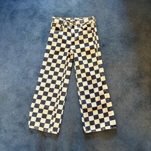 Old Navy High-Rise Baggy Wide Leg Checkered Jeans, Size 10